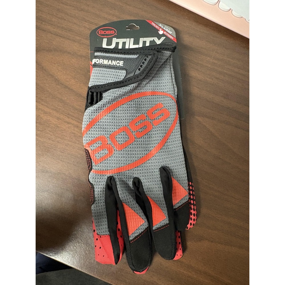 Boss Utility Performance Work Gloves Mens XL Gray Red Touch Screen Grip B52101‎